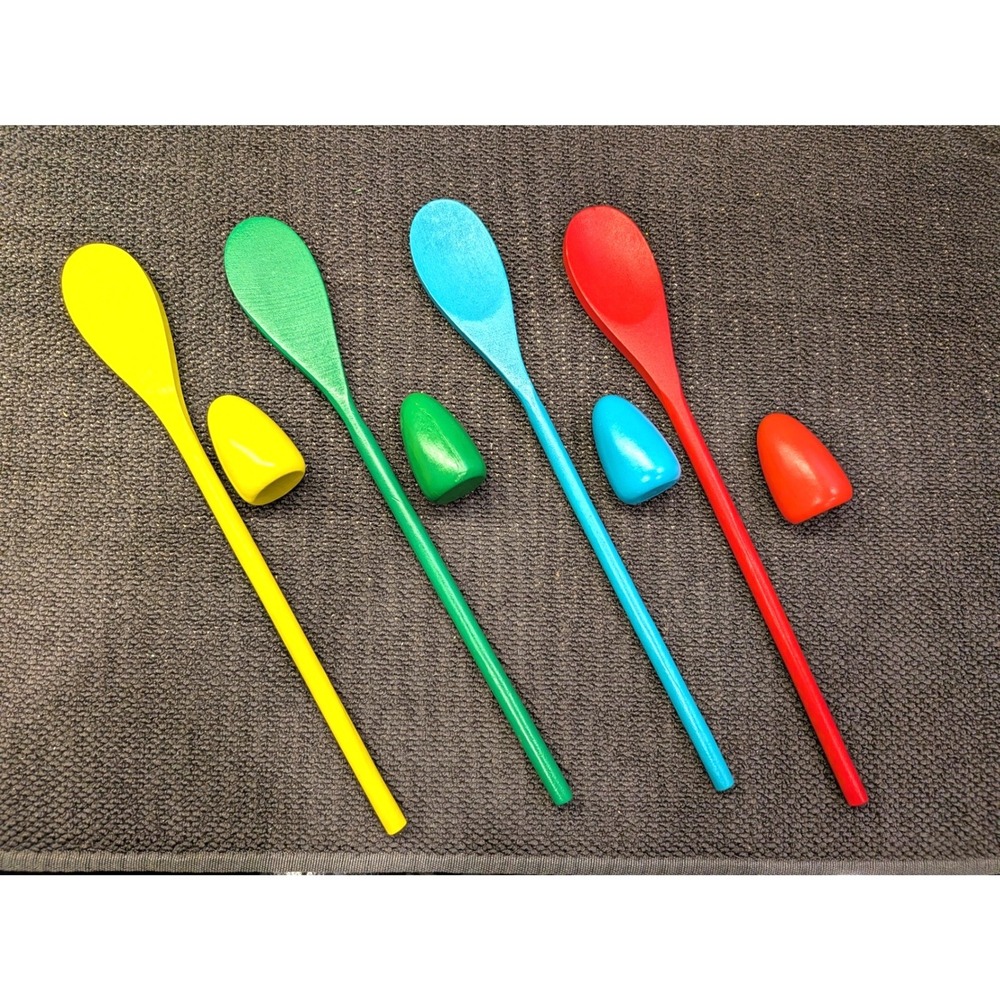 Wooden Egg and Spoon Race Game Set 4 Colors Party Fun Classic